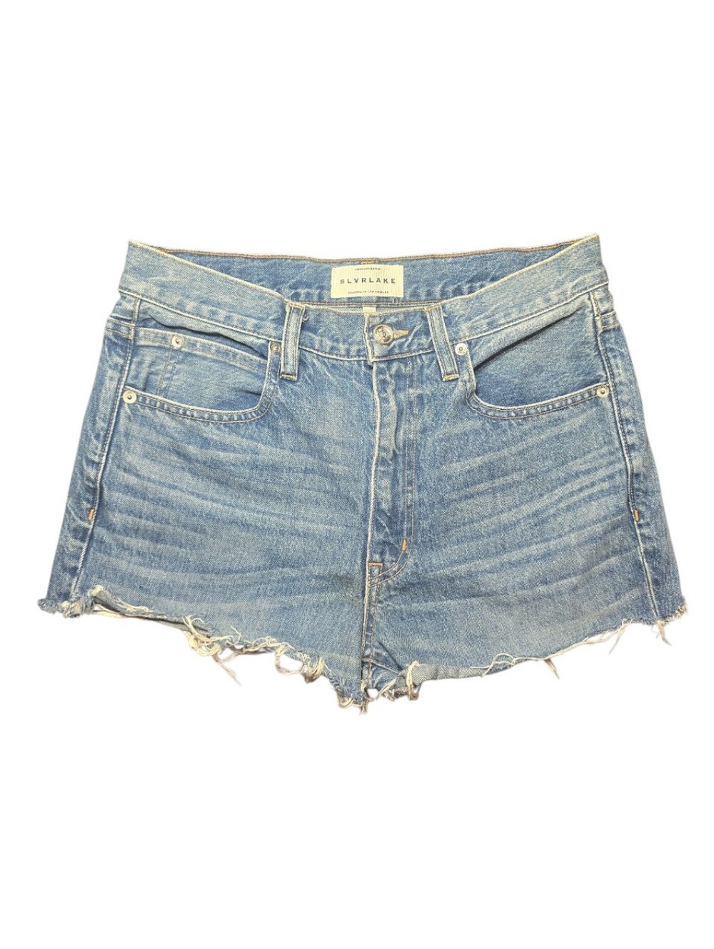 SLVRLAKE Sophie Long Cut Off Shorts Forget Me Not High Rise Raw Hem Size 29
